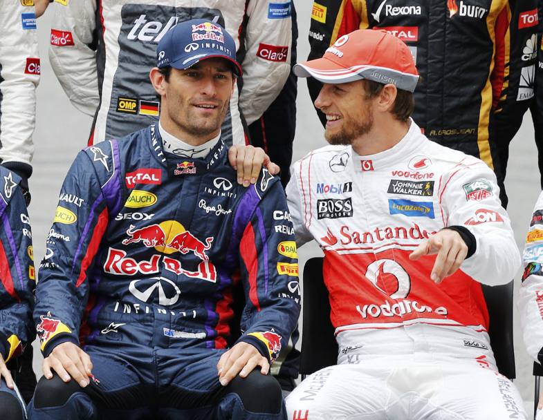 Per Mark Webber, qui con Jenson Button,  il momento dell&#39;addio alla Formula 1. Reuters